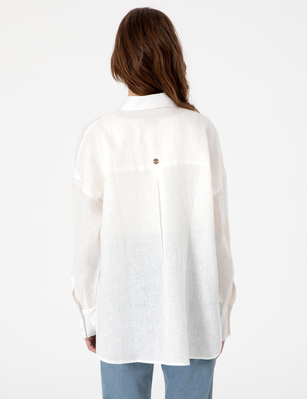 Beyaz Oversize Uzun Kollu %100 Keten G_mlek