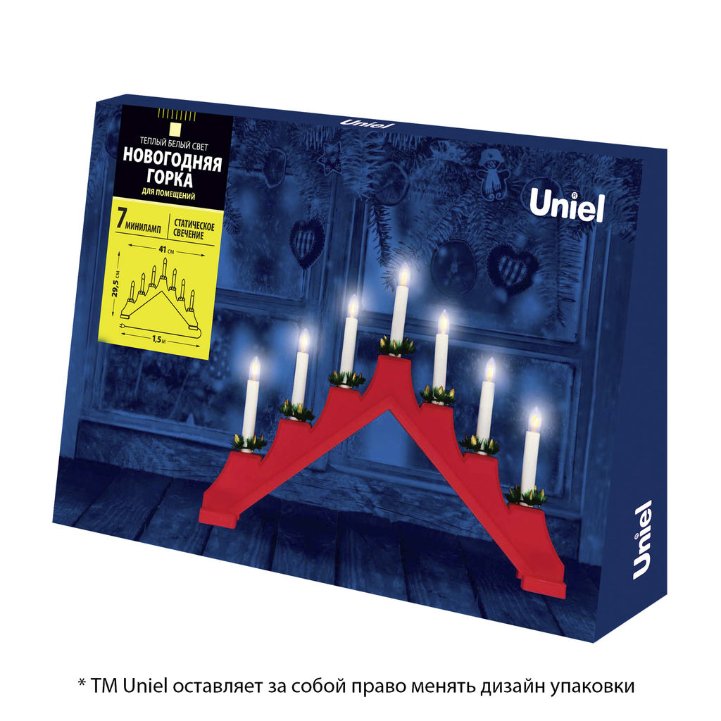 UDL-L7101-007/SWA/WW RED BRIDGE Фигура Новогодняя горка, 39,5х30,5см. 7 миниламп накаливания. Теплый белый свет. Корпус красный. Материал пластик. TM Uniel
