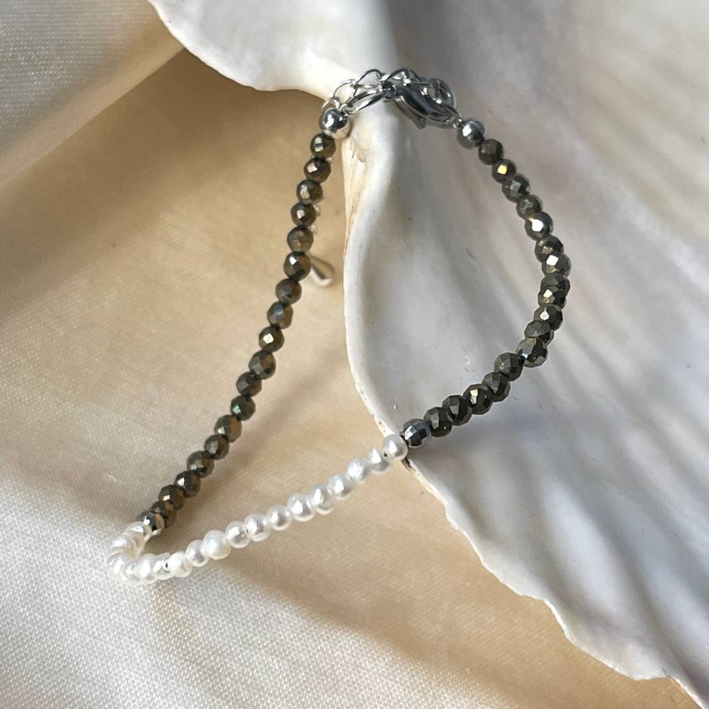 Браслет из Пирита и Жемчуга 18 см +