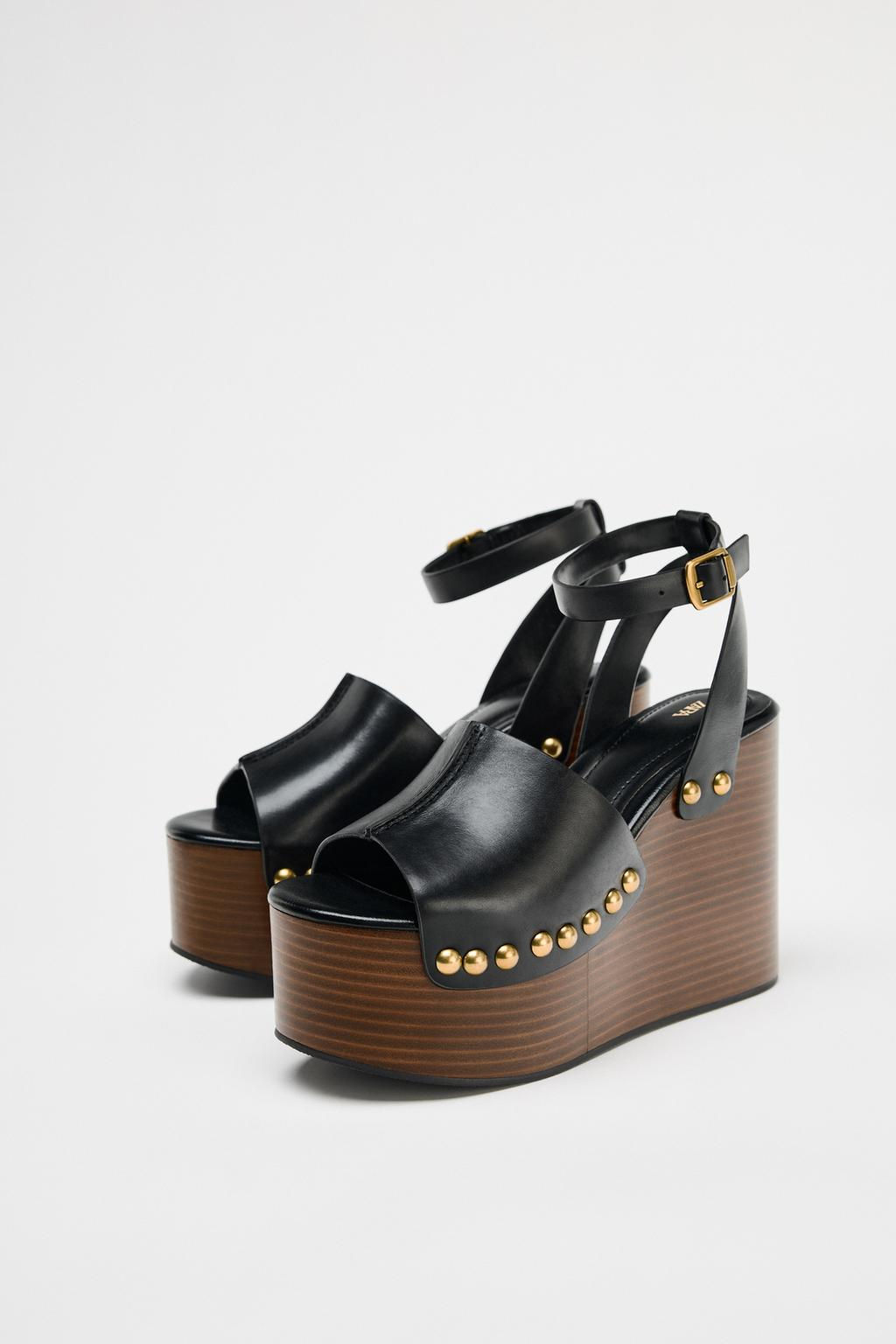 LEATHER WEDGE SANDALS WITH STUDS - Zara фото 4