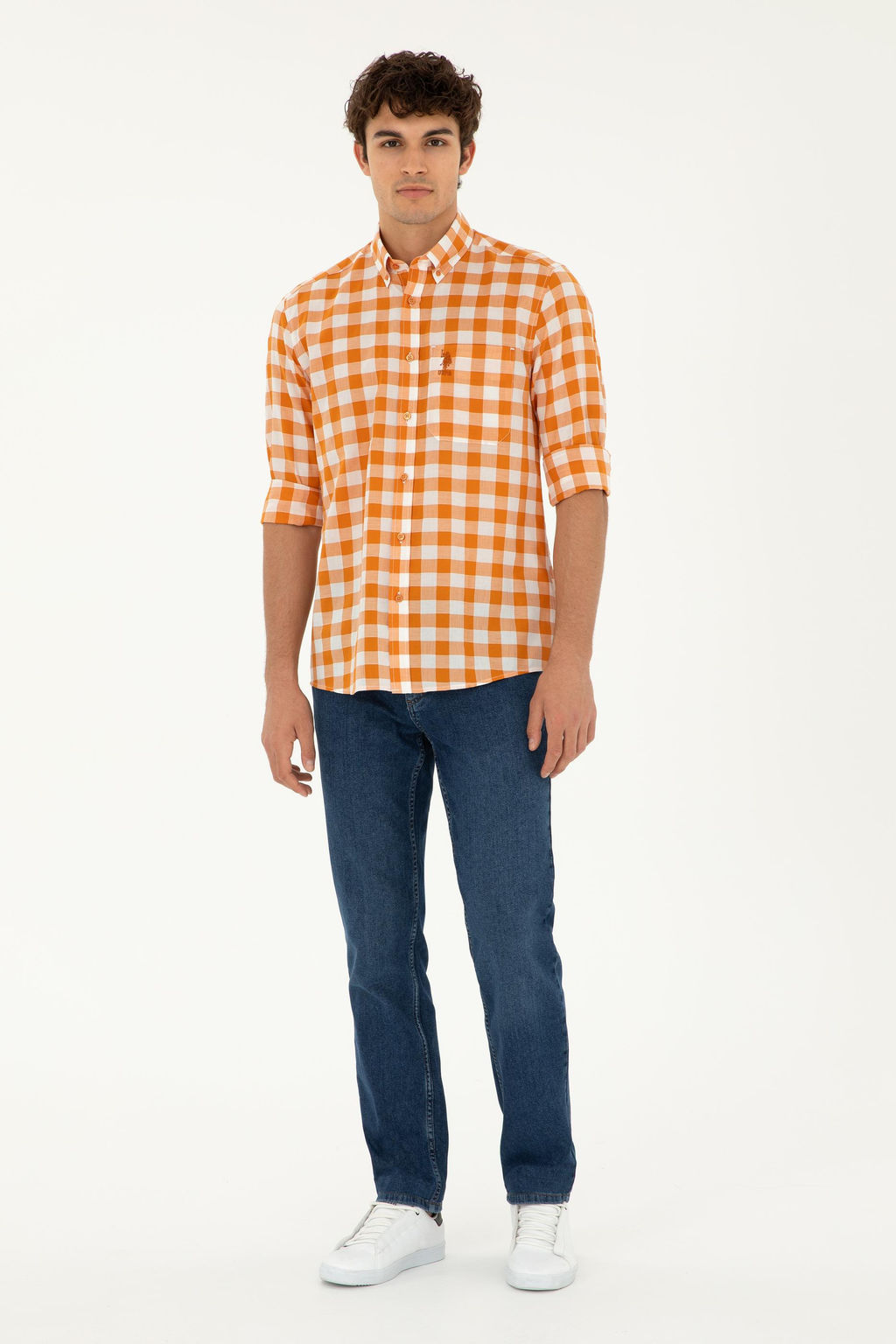 Мужская рубашка с длинным рукавом кирпичного цвета - U.s. polo assn фото 4