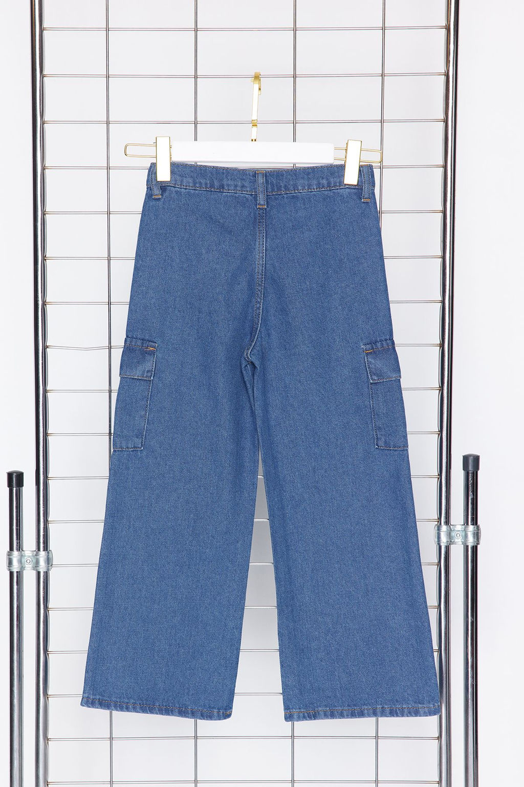 Koyu Mavi K?z Cocuk Wide Leg Kargo Cepli Pamuklu Lastikli Denim Pantolon Jean TKDSS24PL00001 - Trendyolmilla фото 8