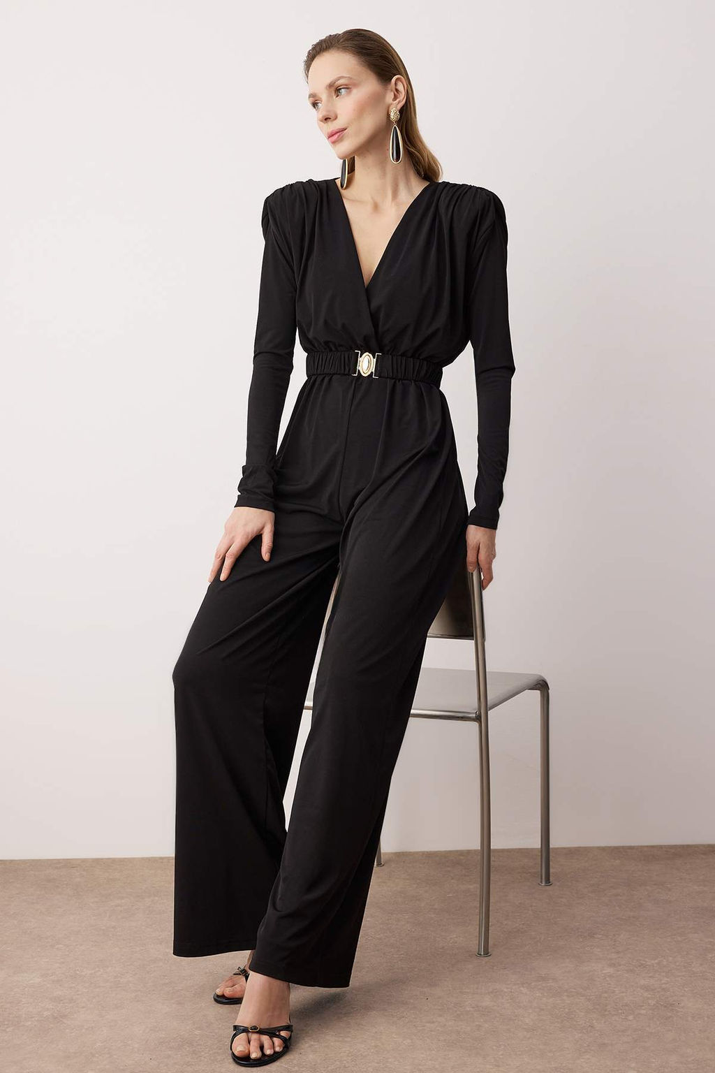 Kahverengi Kruvaze Yaka Kemer Detayl? Vatkal? Orme S?k/Gece Tulum TPRAW26TU00001 - Trendyolmilla фото 5