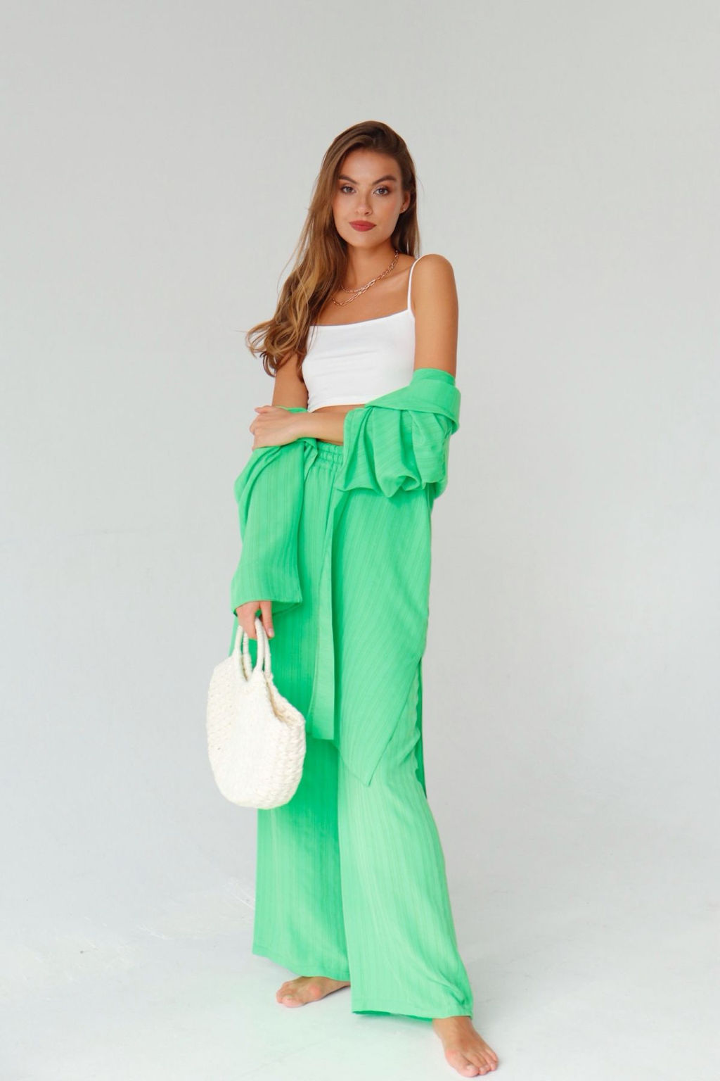 9389 Костюм из кимоно и брюк-палаццо салатовый - Martichelli фото 2