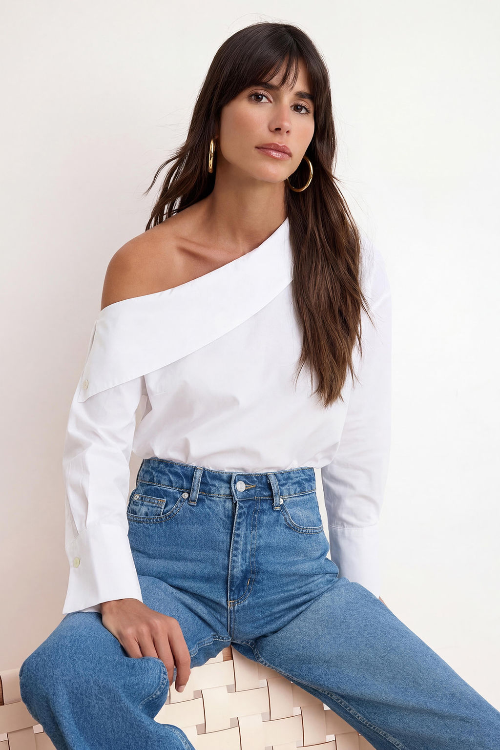 Beyaz Cizgili Asimetrik Yaka Dokuma Bluz TWOSS26BZ00666 - Trendyolmilla фото 3