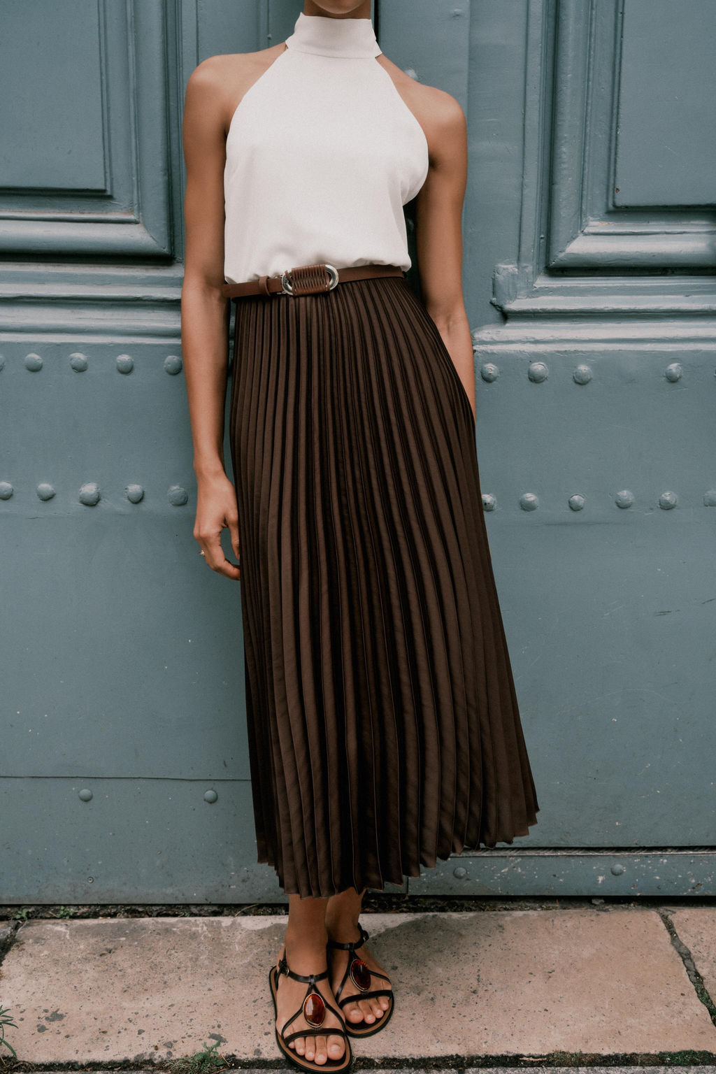 PLEATED COMBINED MIDI DRESS - Zara фото 12