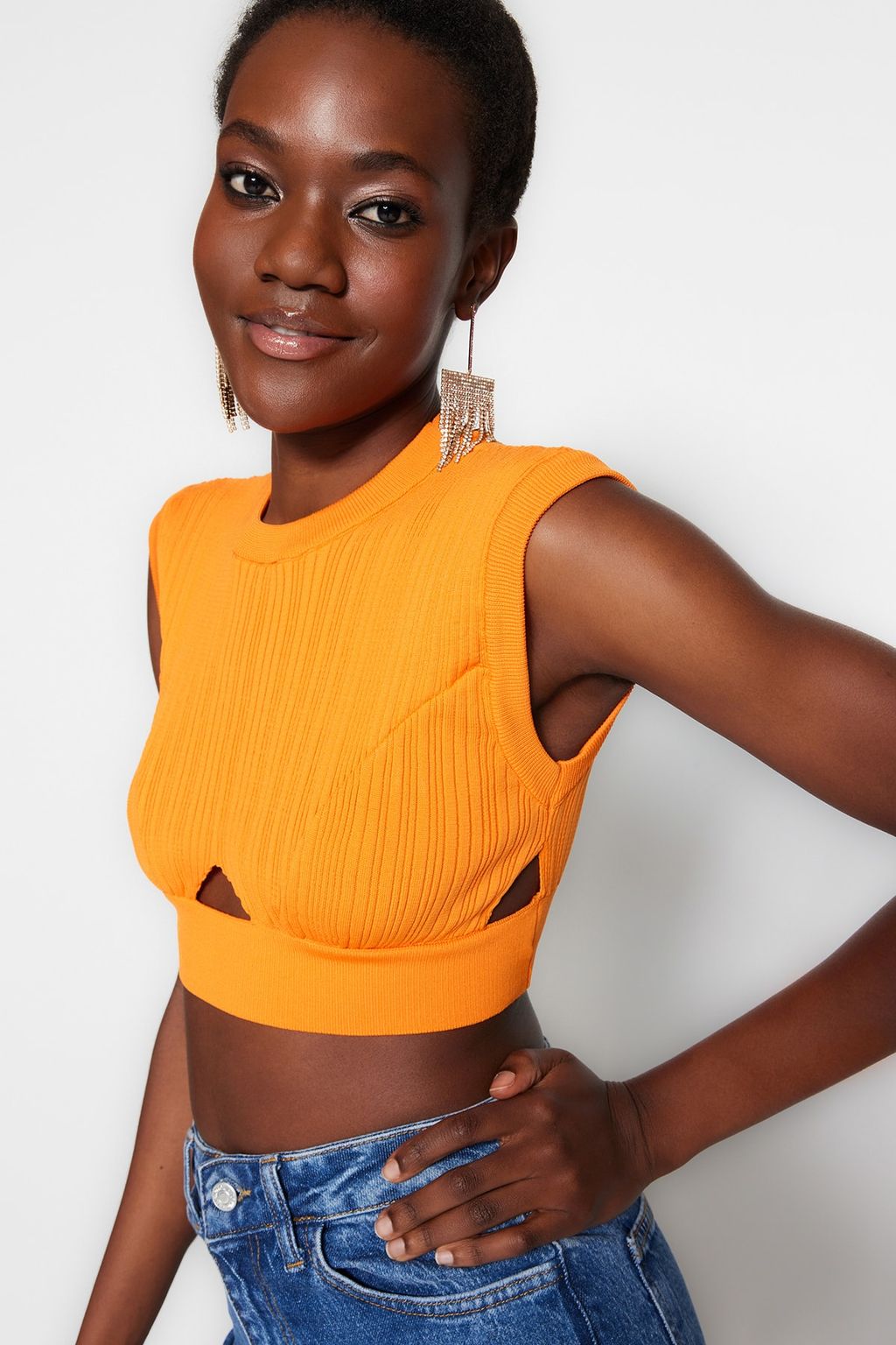 Turuncu Crop Triko Pencere/Cut Out Detayl? Bluz TPRSS23BZ00058 - Trendyolmilla фото 3
