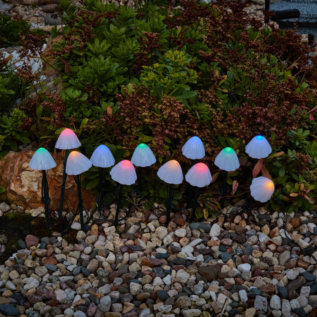 USL-S-830/PM020 MULTICOLOR MUSHROOMS SET12 Садовый светильник на солнечной батарее Разноцветные грибы, в комплекте из 12 штук. 12 светодиодов. Разноцветный свет. 1*АA Ni-Mh аккумулятор в/к. IP44. TM Uniel - Volpe фото 2