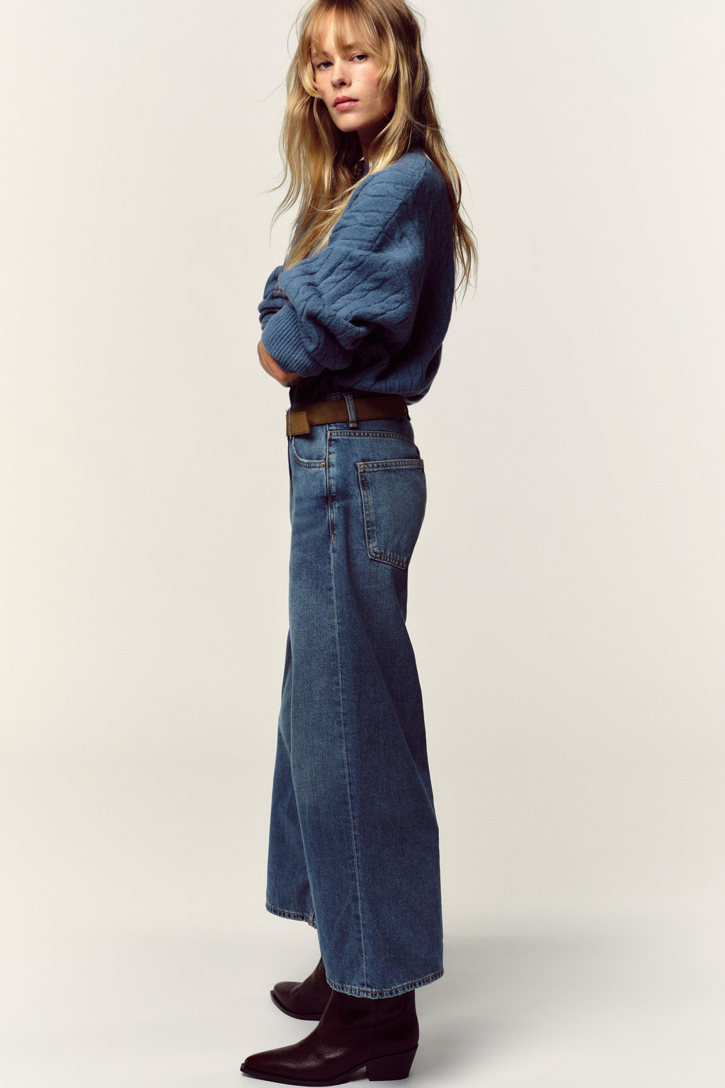 Z.08 WIDE-LEG CROPPED HIGH-WAIST JEANS WITH BELT - Zara фото 5