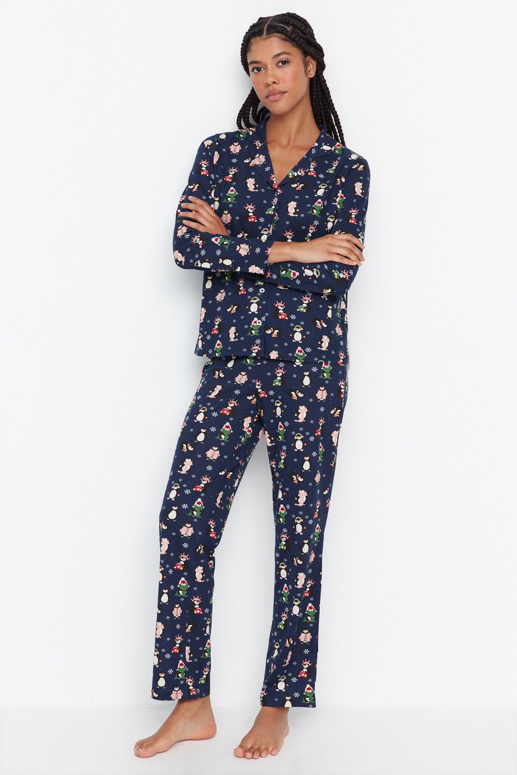 Yesil %100 Pamuklu Leopar Desenli Gomlek Pantolon Orme Pijama Tak?m? THMAW23PT00150 - Trendyolmilla фото 2