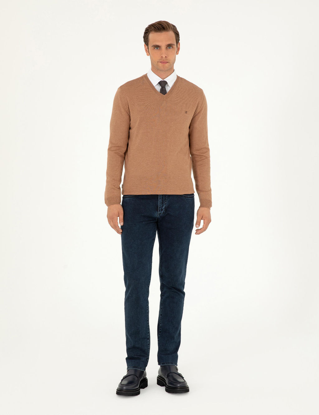 Camel Melanj Slim Fit V Yaka Basic Triko Kazak - Pierre cardin фото 4