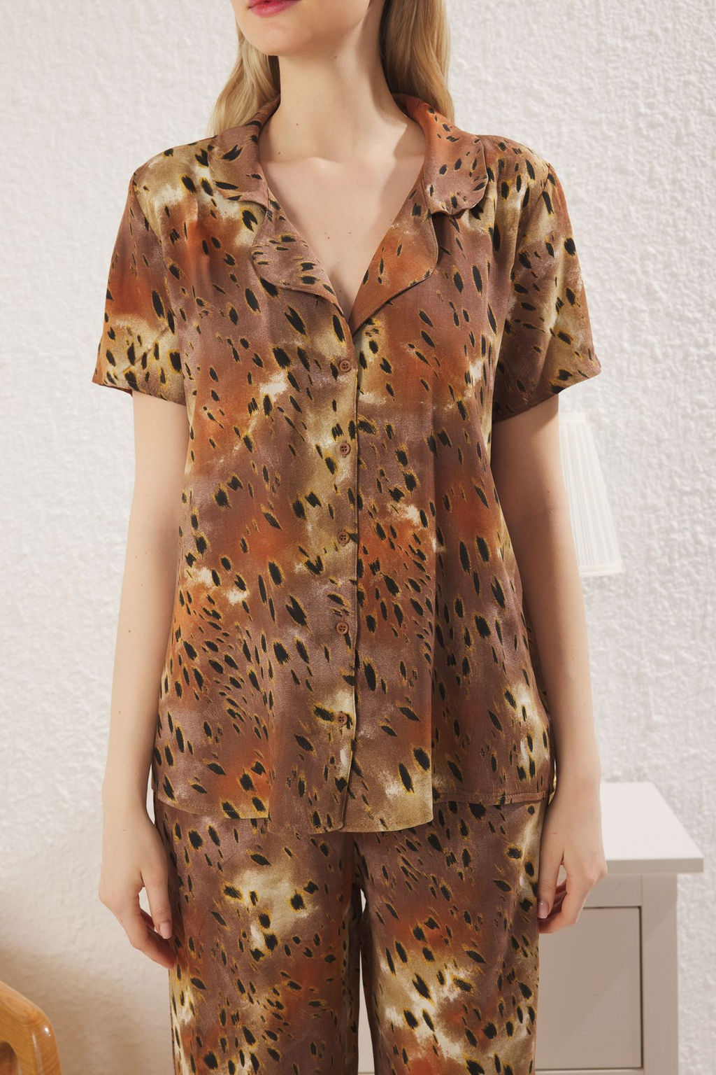 Trendyolmilla Cok Renkli Leopar Desenli Viskon Dokuma Pijama Tak?m? THMSS25PT00090 фото 4