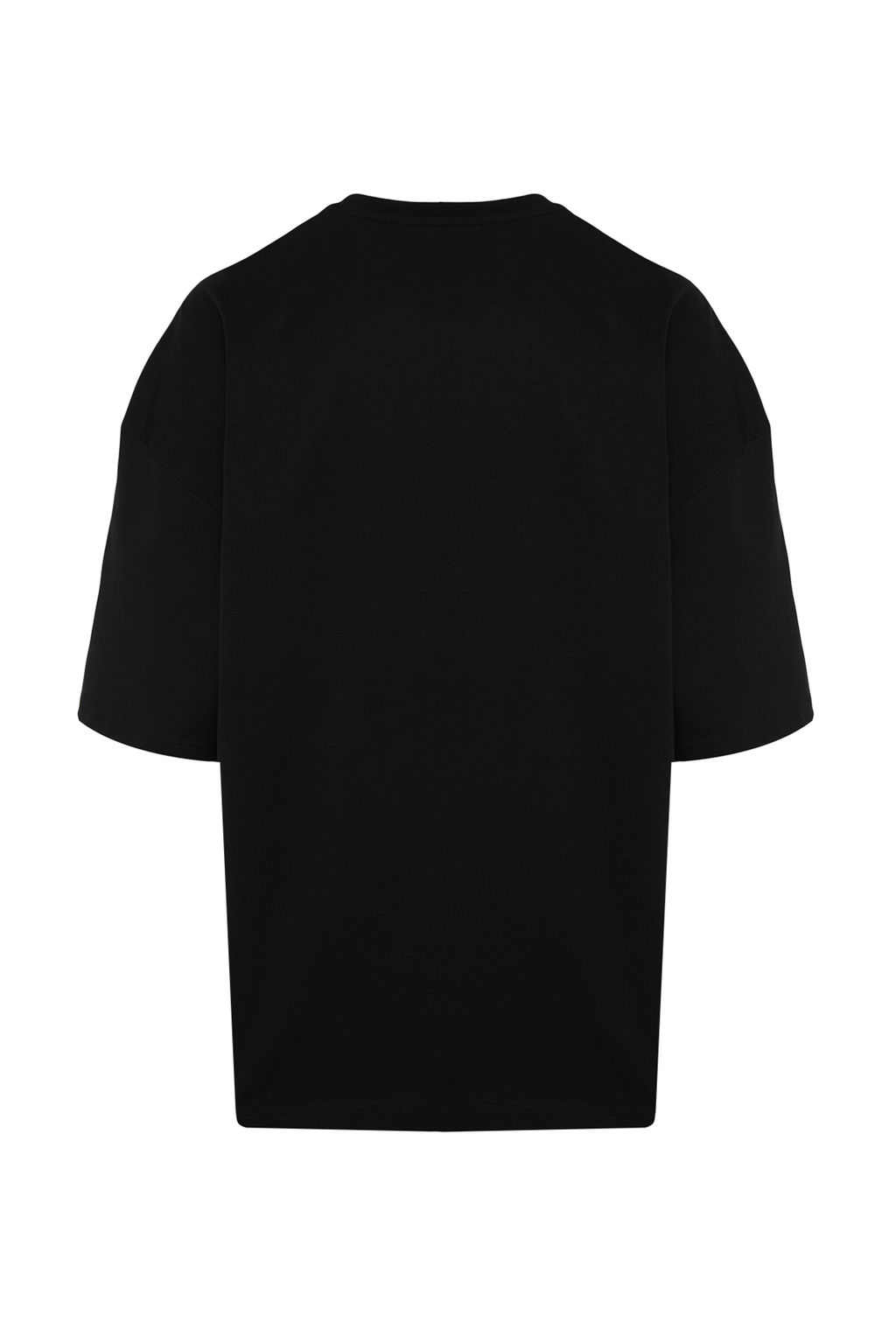 Siyah Oversize/Genis Kesim K?sa Kol Manzara Nak?sl? %100 T-Shirt TMNSS23TS00243