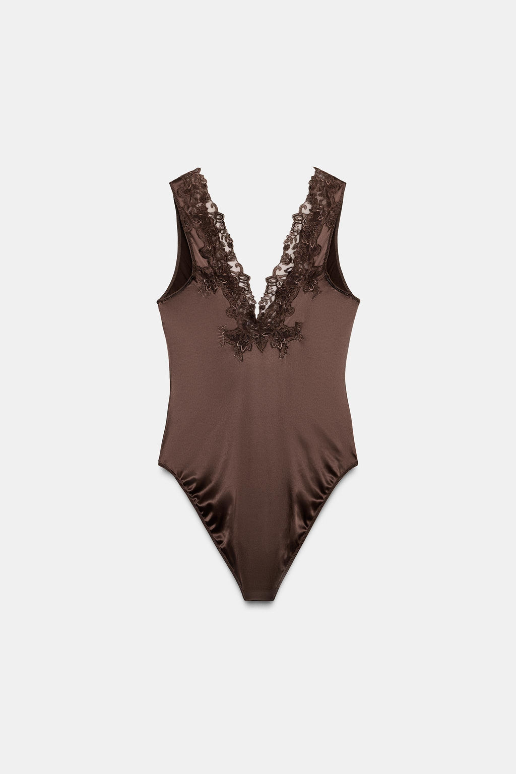ZW COLLECTION SATIN BODYSUIT WITH LACE TRIM - Zara фото 6