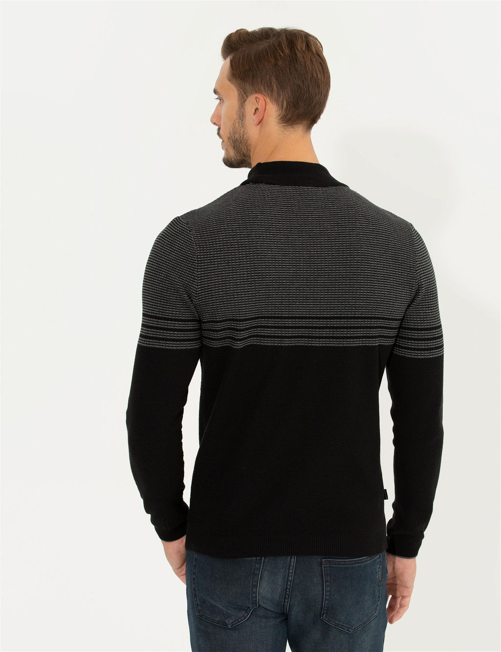 Siyah Slim Fit Yar_m Bal_k__ Yaka Triko Kazak - Pierre cardin фото 5