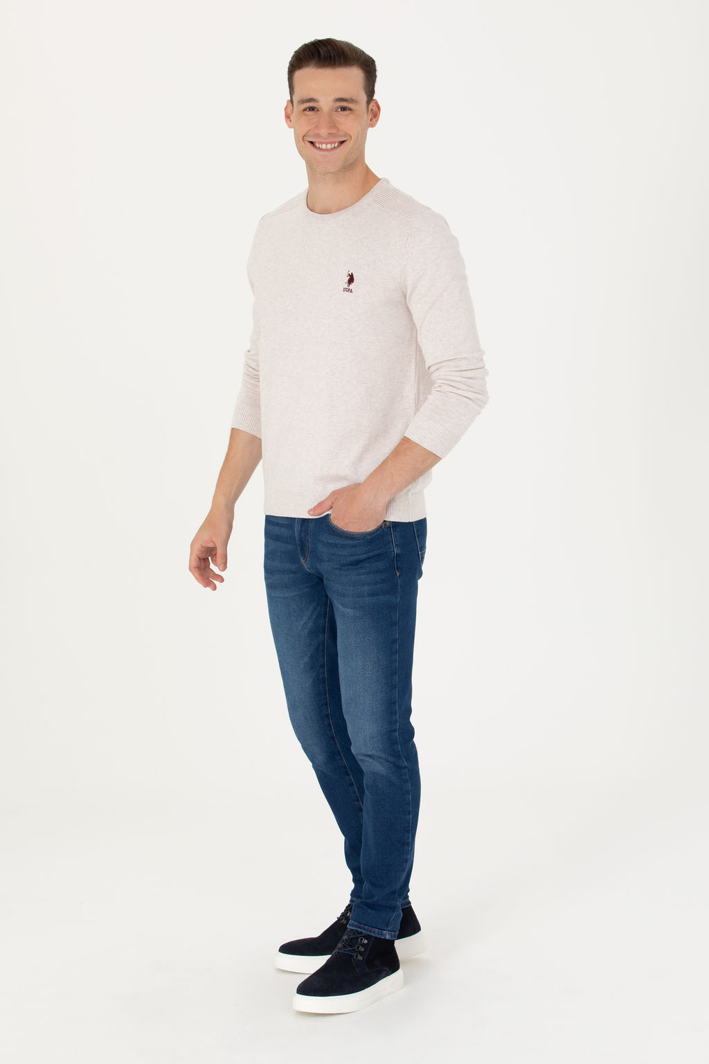 Свитер U.S. Polo Assn каменного меланжа из хлопка фото 17