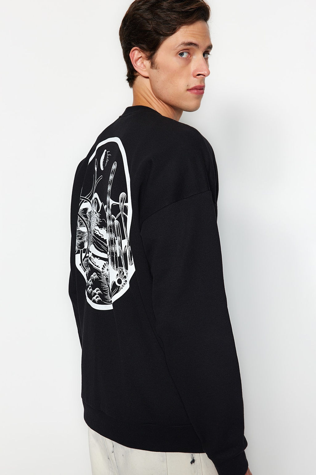 TRENDYOL MAN Lacivert Oversize/Genis Kesim S?rt Bask?l? Ici Polar/S?cak Tutan Pamuk Sweatshirt TMNAW22SW0796 - Trendyolmilla фото 21