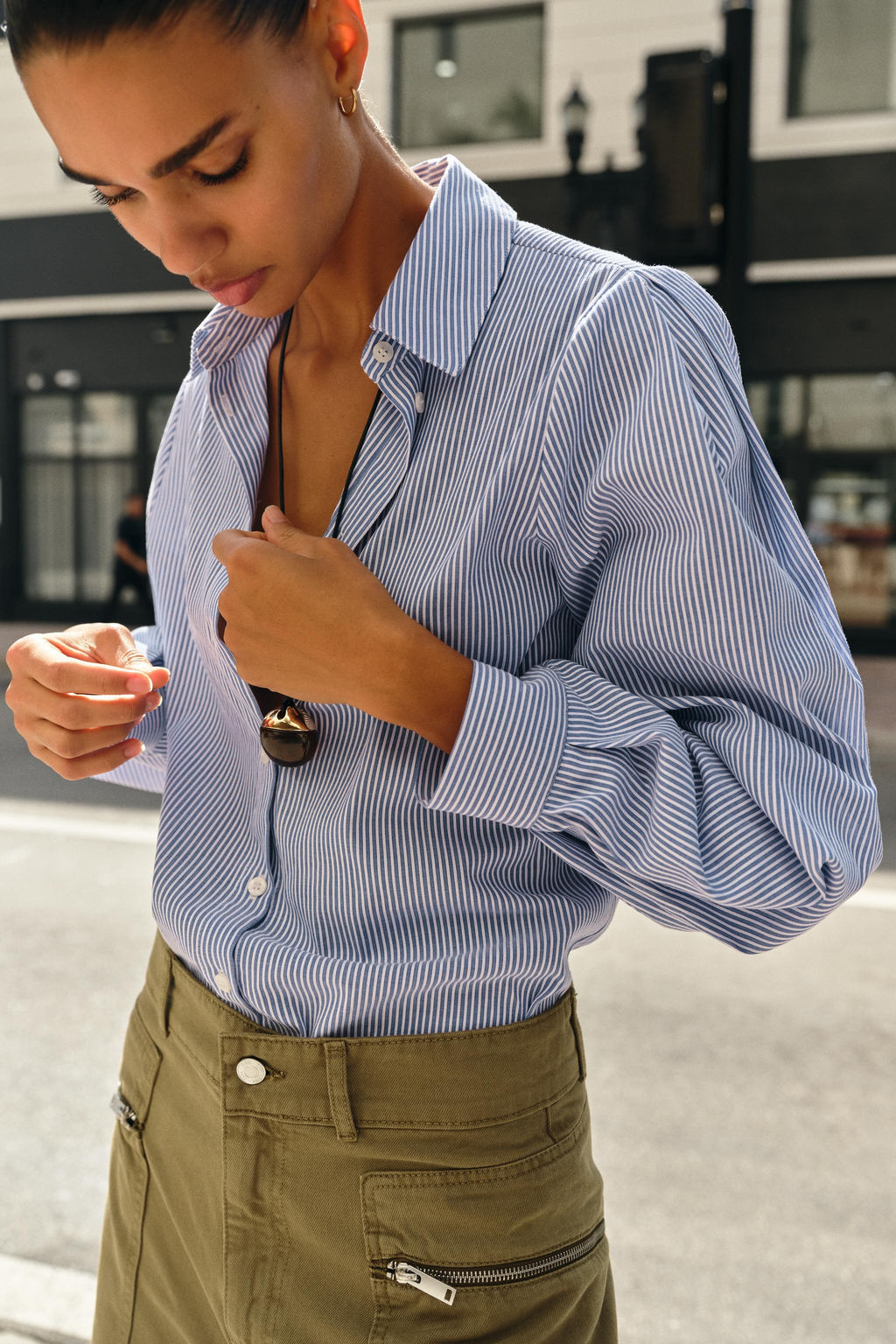 CAMISA ALGOD?N RAYAS / Crudo / Azul - Zara фото 2