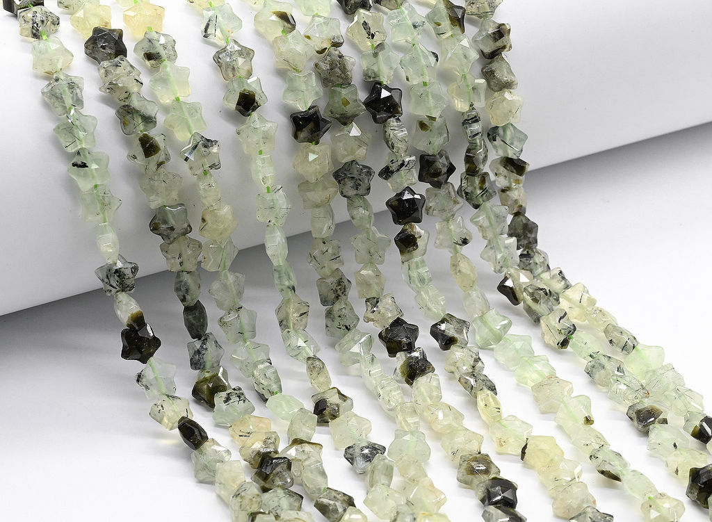 Бусины для творчества Звезды из пренита 8*8мм с гранями, 38см, 49 бусин Радуга камня