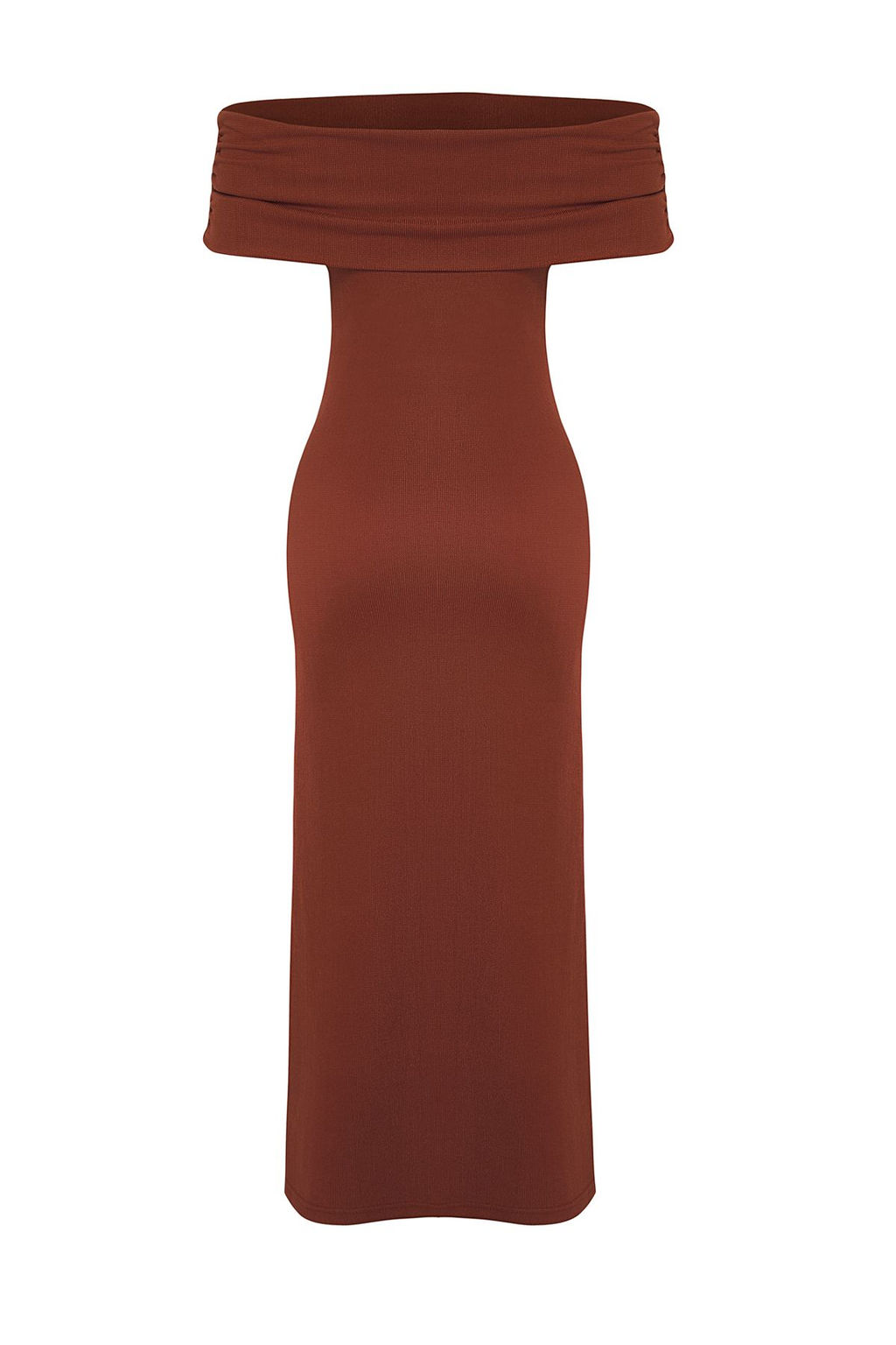 TRENDYOLMILLA Kiremit Duz Maxi Ottoman Esnek Carmen Yaka Vucuda Oturan Orme Elbise TWOSS25EL00327  фото 14