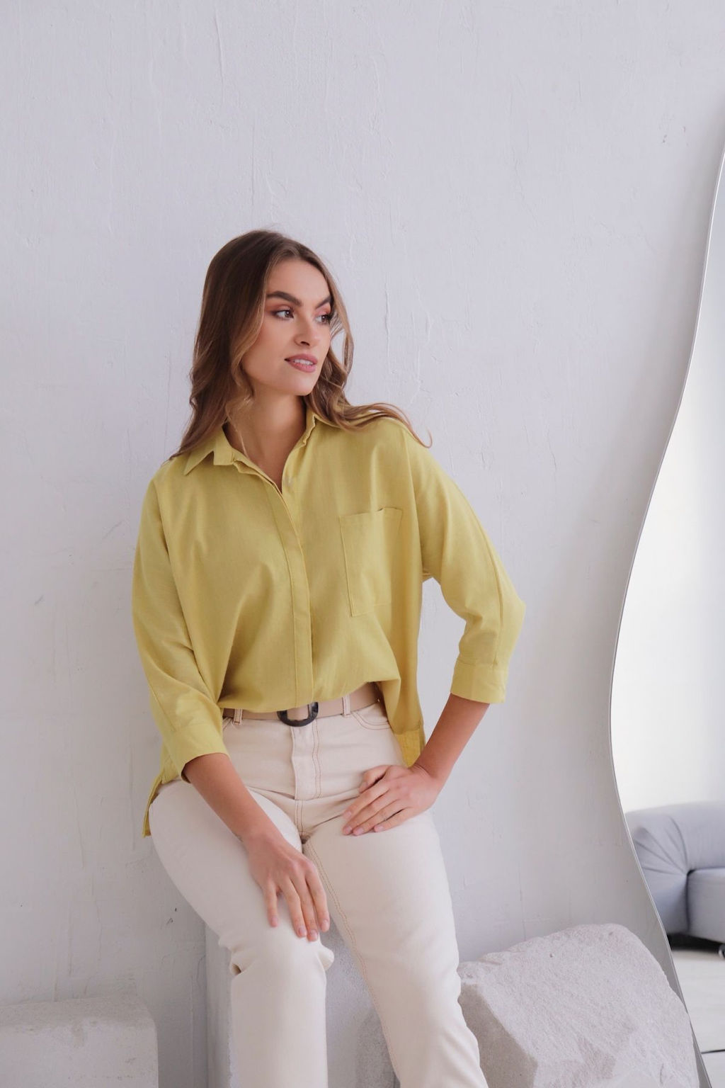 11632 Рубашка с цельнокроенными рукавами в цвете шартрез - Martichelli фото 3