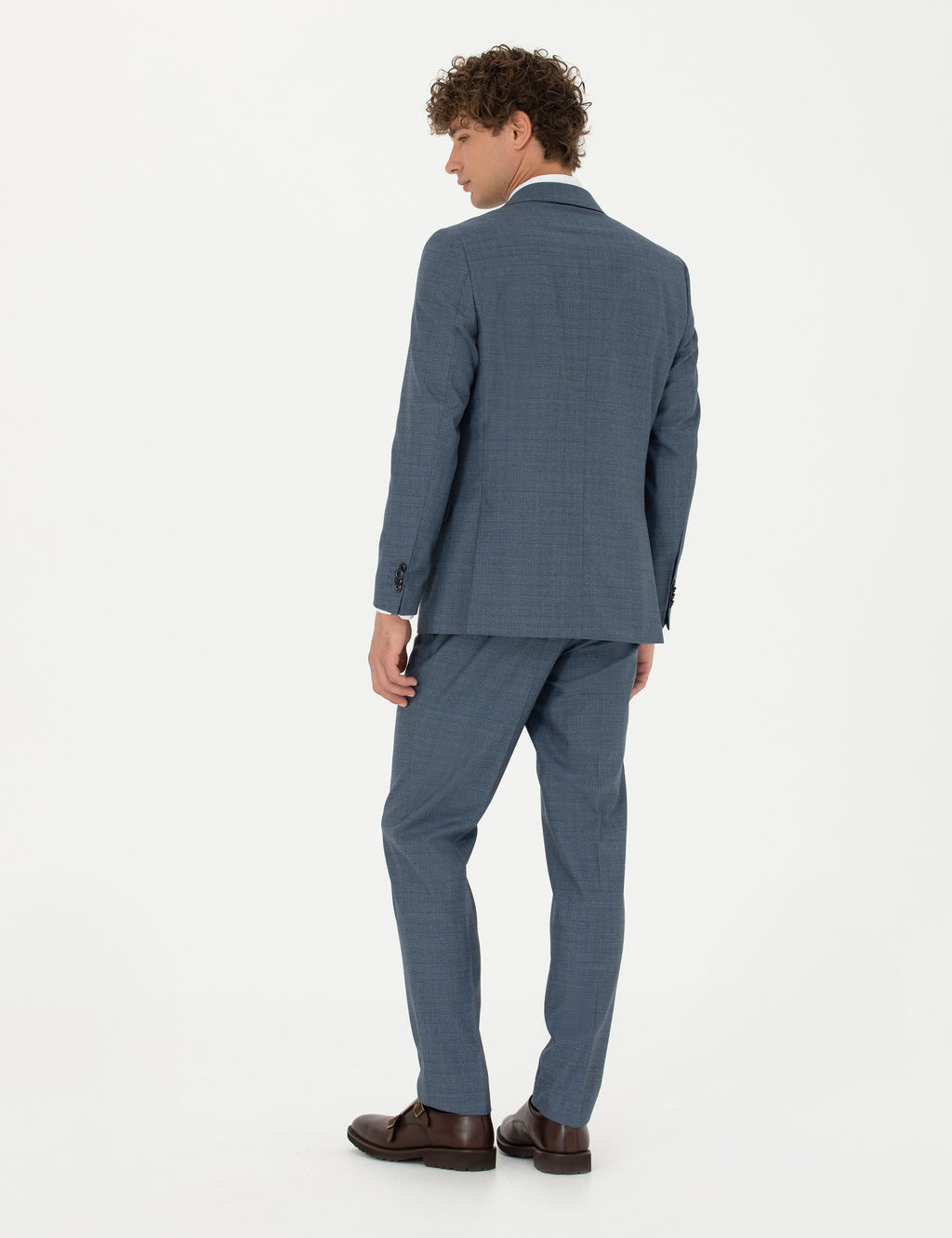 %100 Y_n Koyu Mavi Ekstra Slim Fit Tak_m Elbise