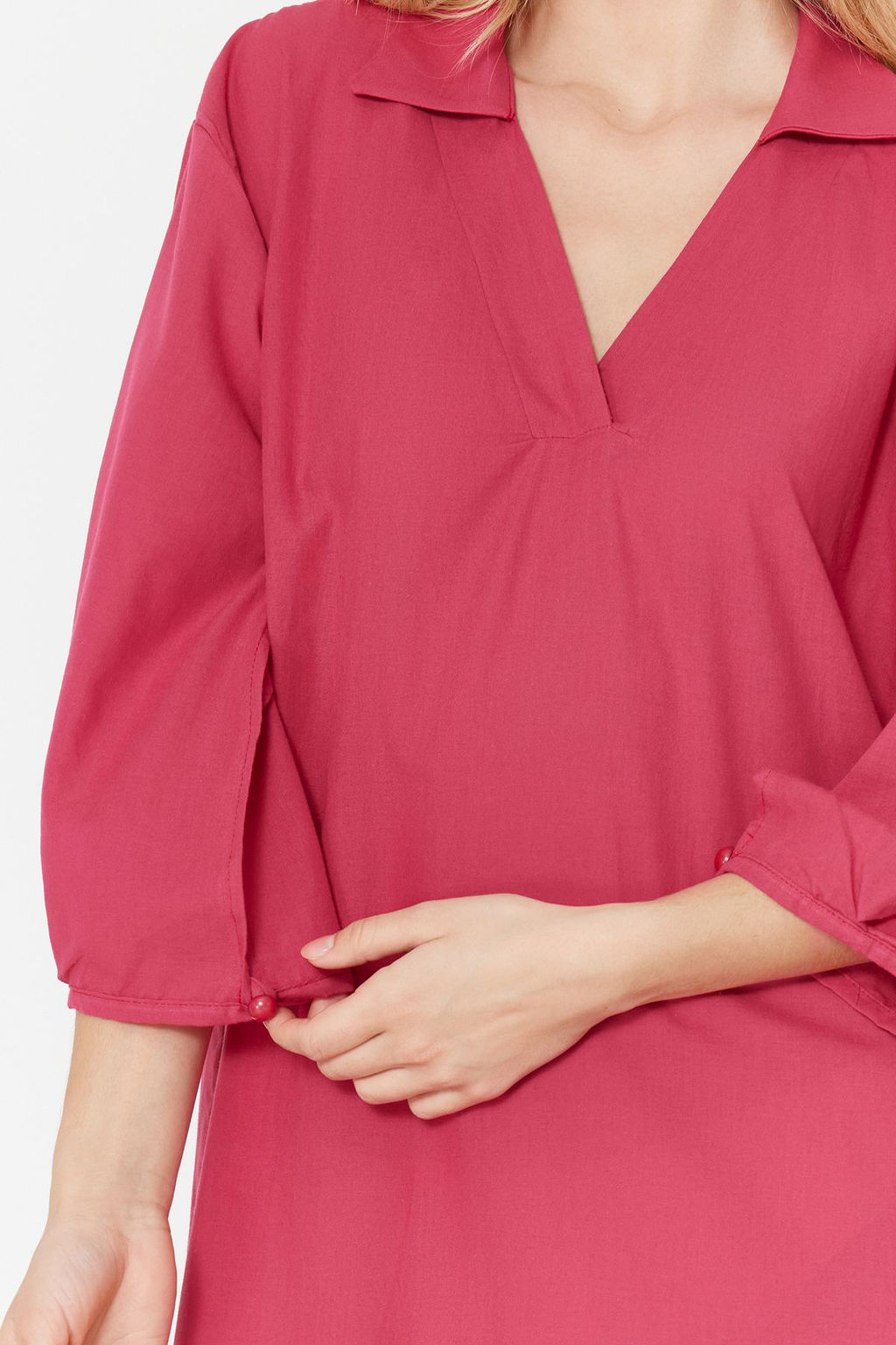 Fusya Dokuma Y?rtmacl? %100 Pamuk Plaj Midi Elbise TBESS22EL0009