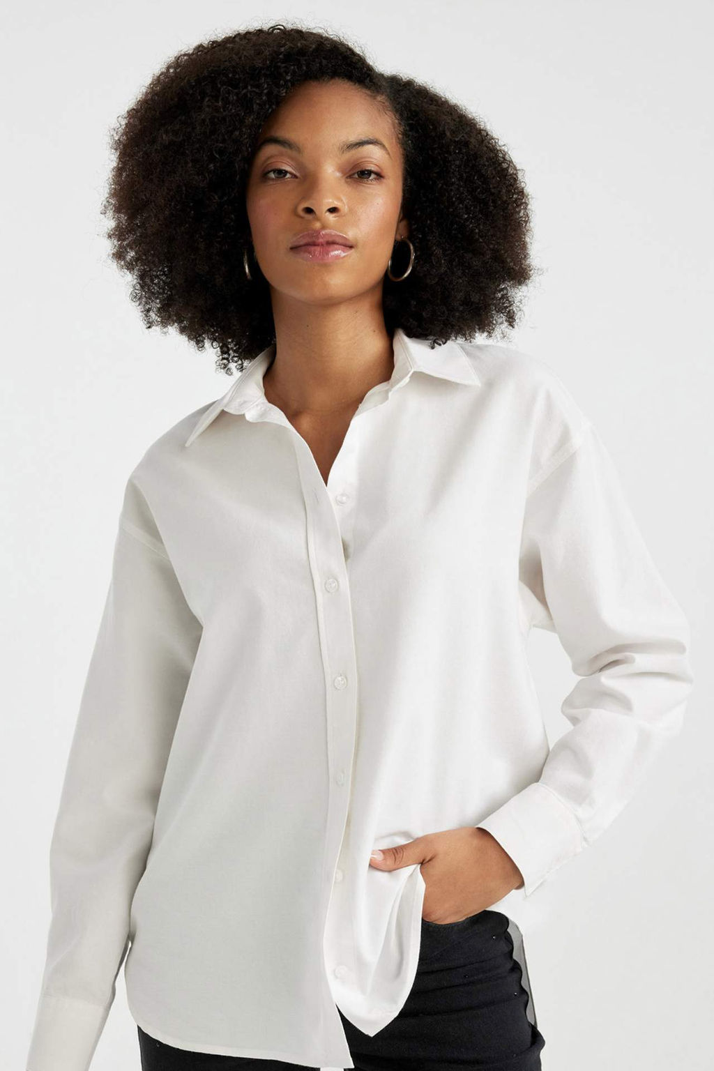 Oversize Genis Kal?p Oxford Uzun Kollu %100 Pamuk Gomlek - Defacto фото 2