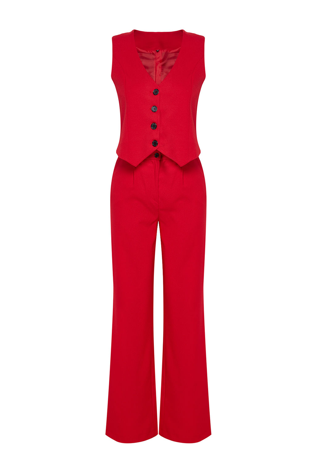 K?rm?z? Regular Dokuma Yelek Wide Leg/Genis Paca Pantolon Tak?m TWOAW25AU00091 - Trendyolmilla фото 7