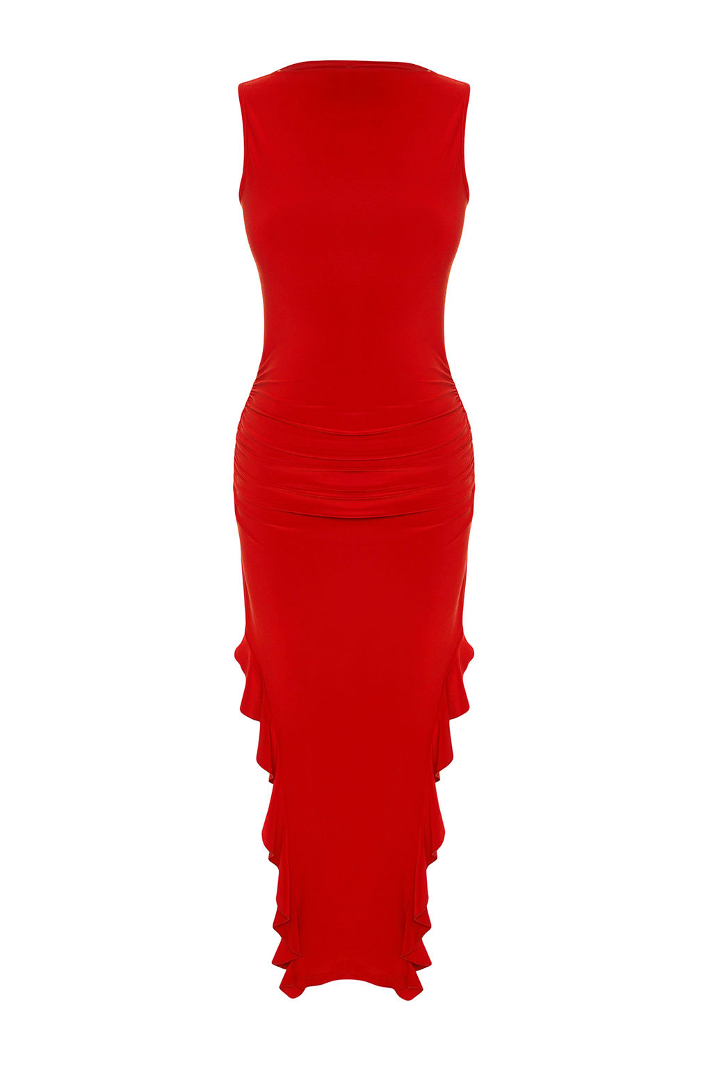 TRENDYOLMILLA Siyah Bodycone S?f?r Kol Y?rtmacl? F?rf?r Detayl? Esnek Kal?n Sandy Maxi Kalem Elbise TWOSS24EL00688  фото 16