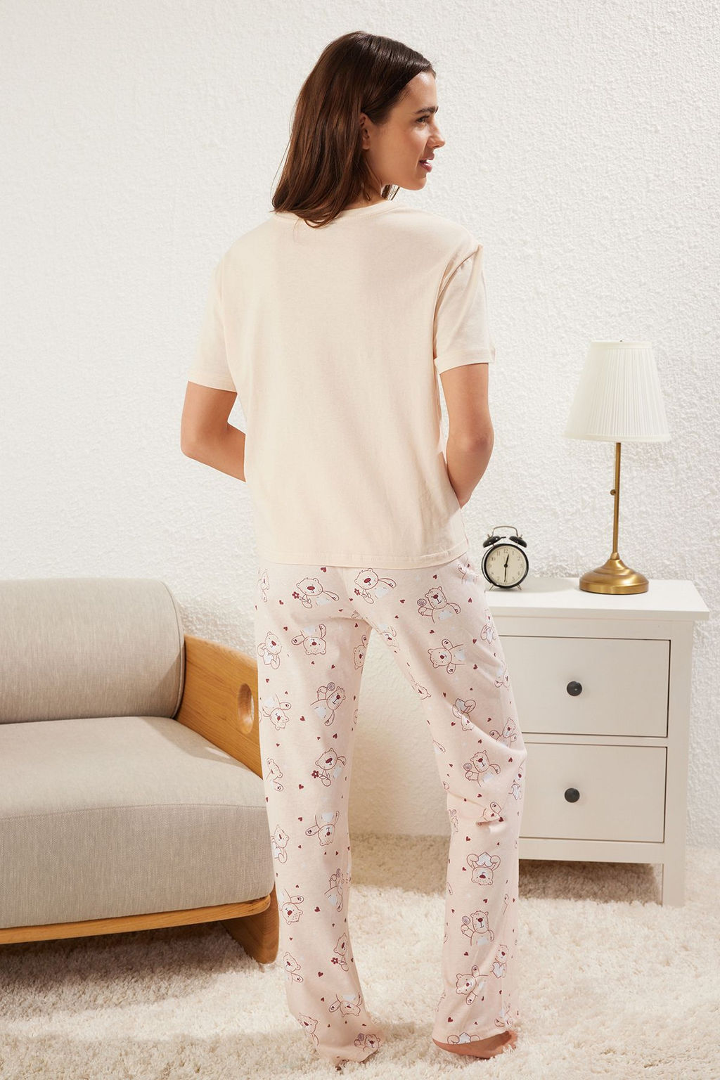 Trendyolmilla Ac?k Pudra %100 Pamuklu Ay?c?kl? Kalpli Orme Pijama Tak?m? THMSS25PT00206  фото 5