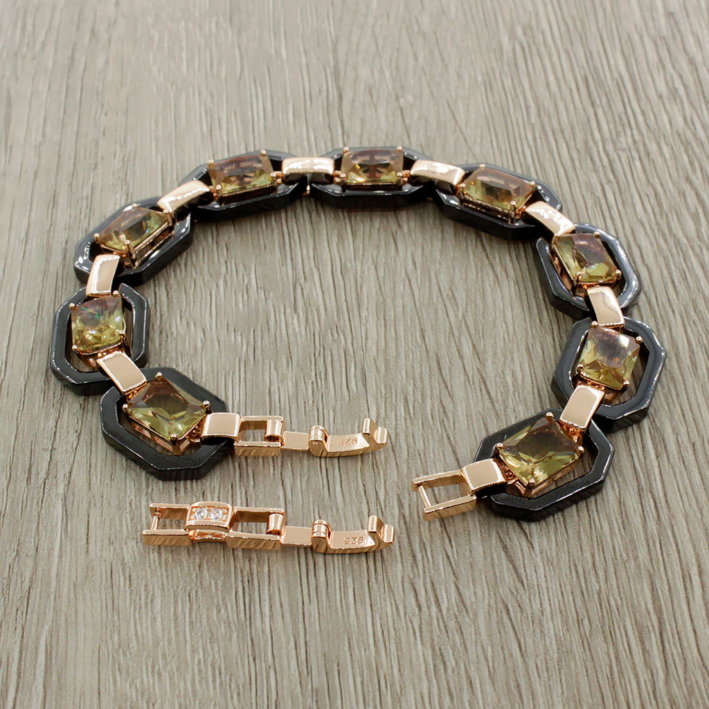 Браслет Октагон из черной керамики с Султанитом покрытие под золото, длина 18см - Agat77 фото 3