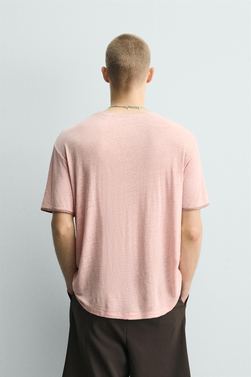 CAMISETA VISCOSA - LINO CONTRASTE / Rosa claro