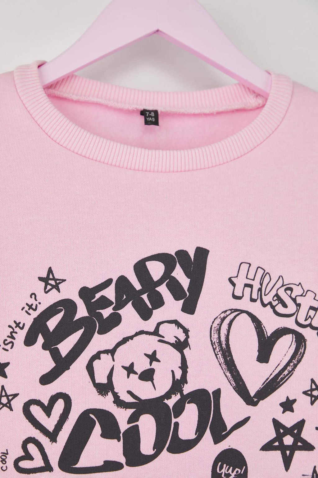 Ac?k Pembe Pamuklu Slogan Bask?l? Bisiklet Yaka Oversize Orme K?z Cocuk Sweatshirt TKDAW26SW00036 - Trendyolmilla фото 3