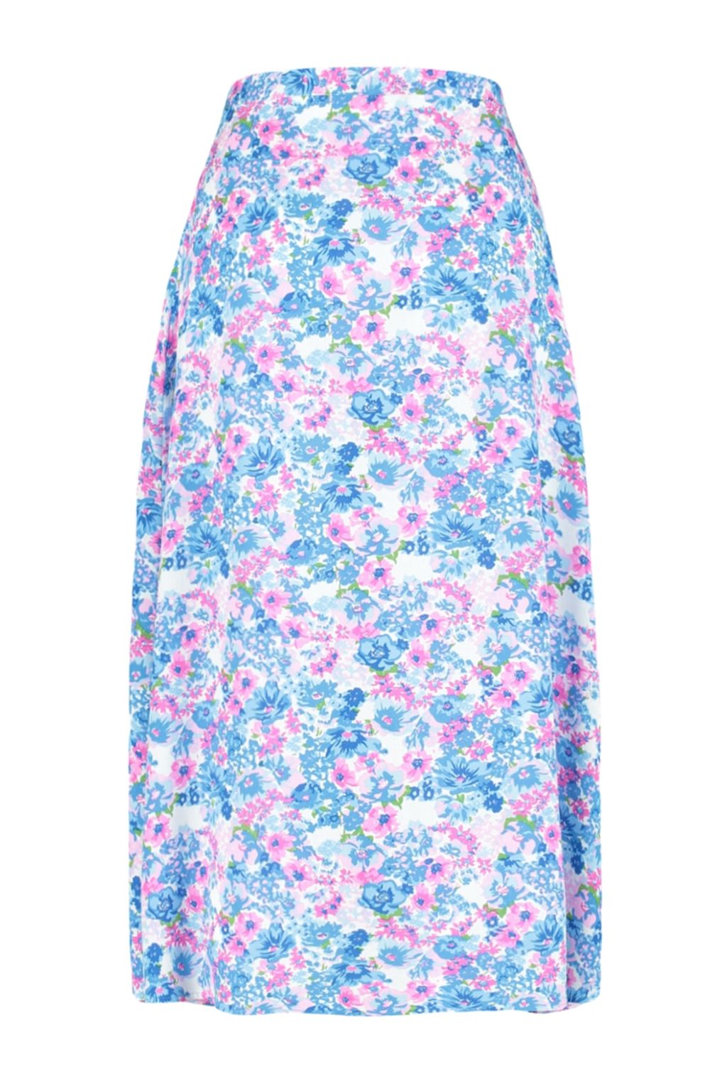 Indigo-Ekru Y?rtmac Detayl? Cicek Desenli Viskon Kumasl? Midi Dokuma Etek TWOSS20ET0230