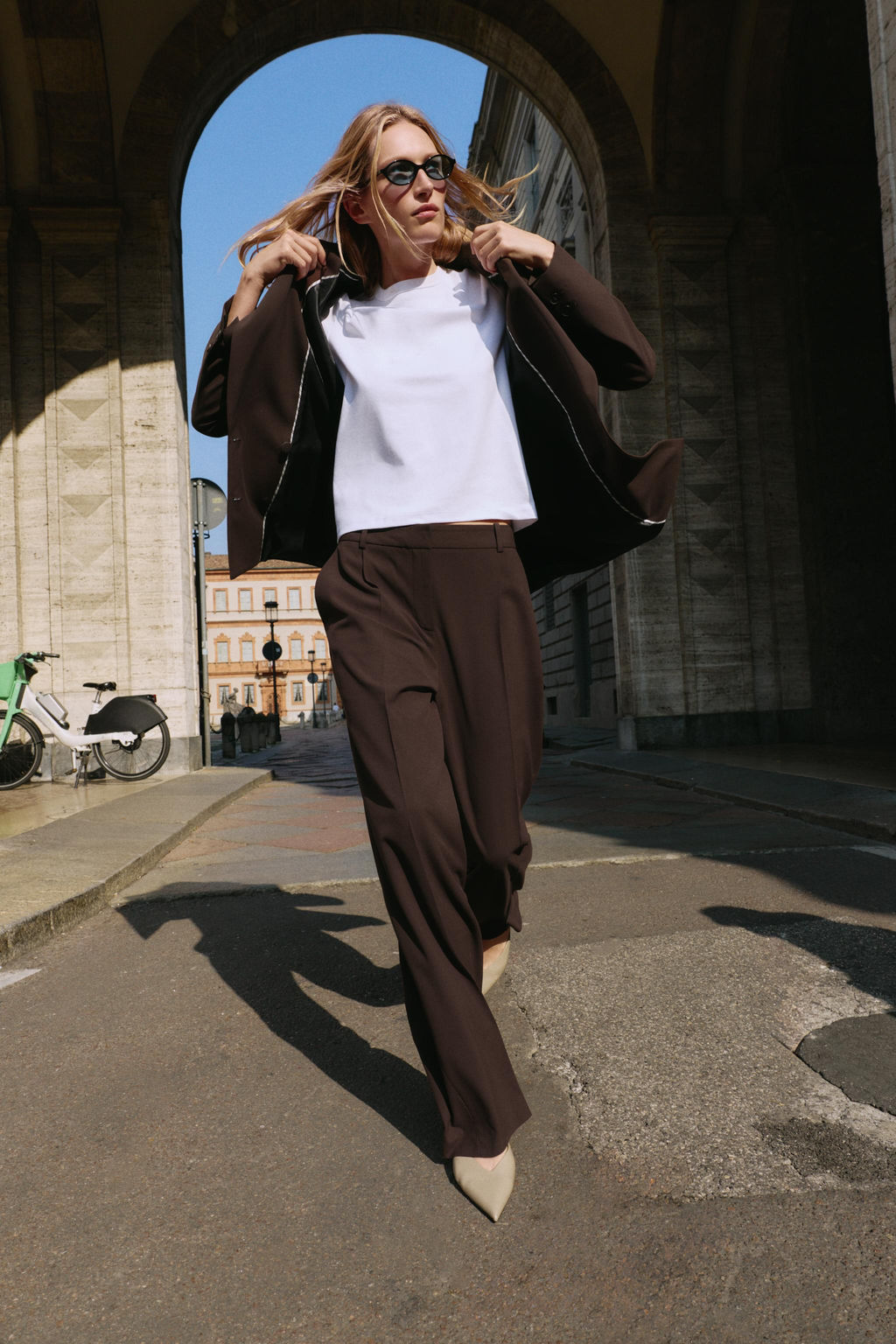 STRAIGHT-LEG DARTED TROUSERS