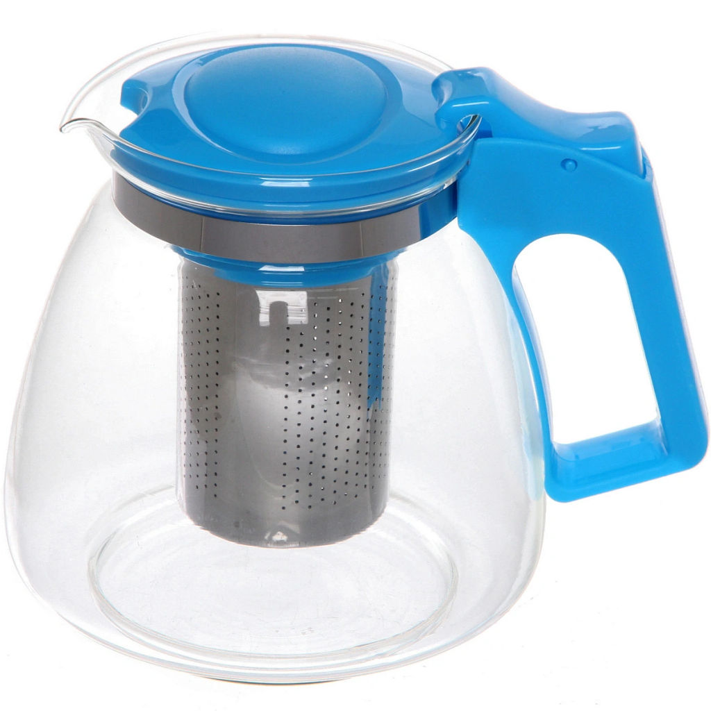 Чайник заварочный стеклянный 1100мл "Ассорти", микс цветов