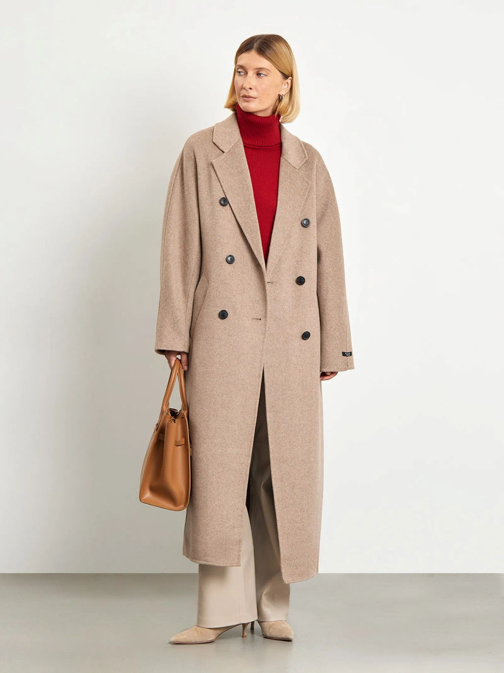 Двубортное пальто из шерсти, R133/toffees