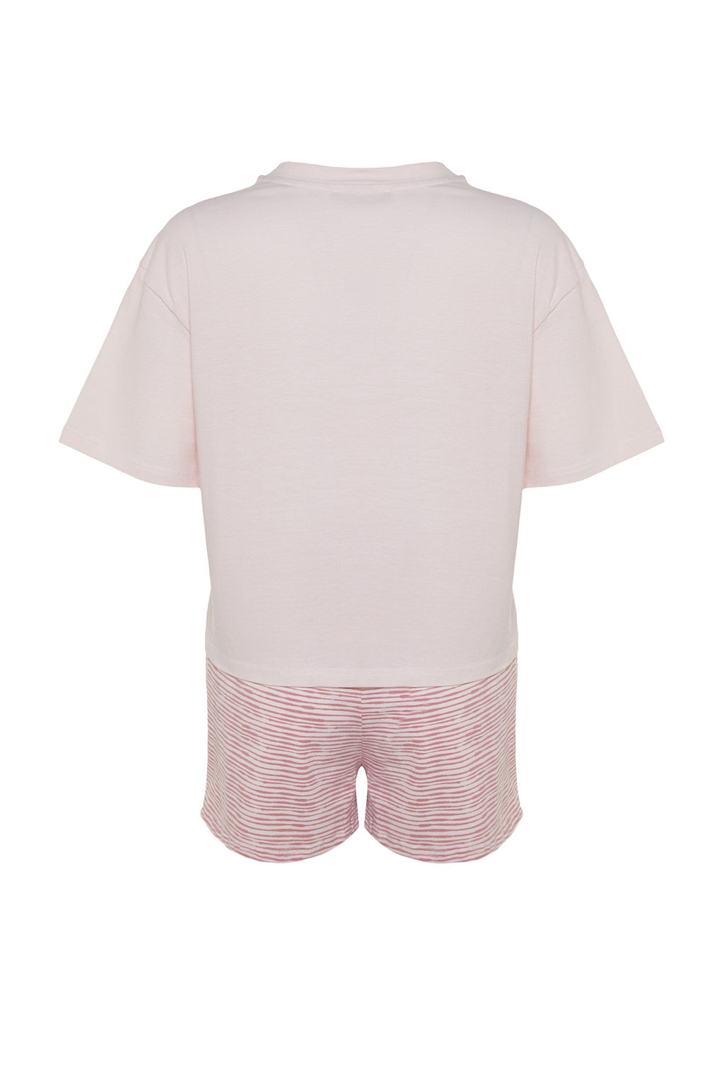 Trendyolmilla Ac?k Mavi Pamuklu Cizgili Slogan Bask?l? Sortlu Orme Pijama Tak?m? THMSS23PT00228  фото 16