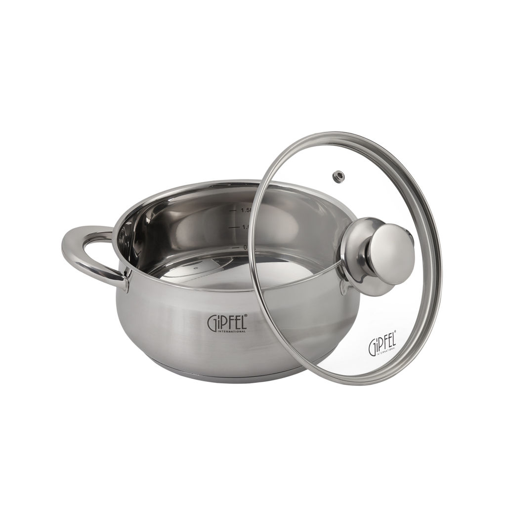 1743 GIPFEL Кастрюля SERENADE 18x8,5см/2,1л со стеклянной крышкой. Материал: нерж. сталь 18/10. Толщина 0,6мм  фото 2