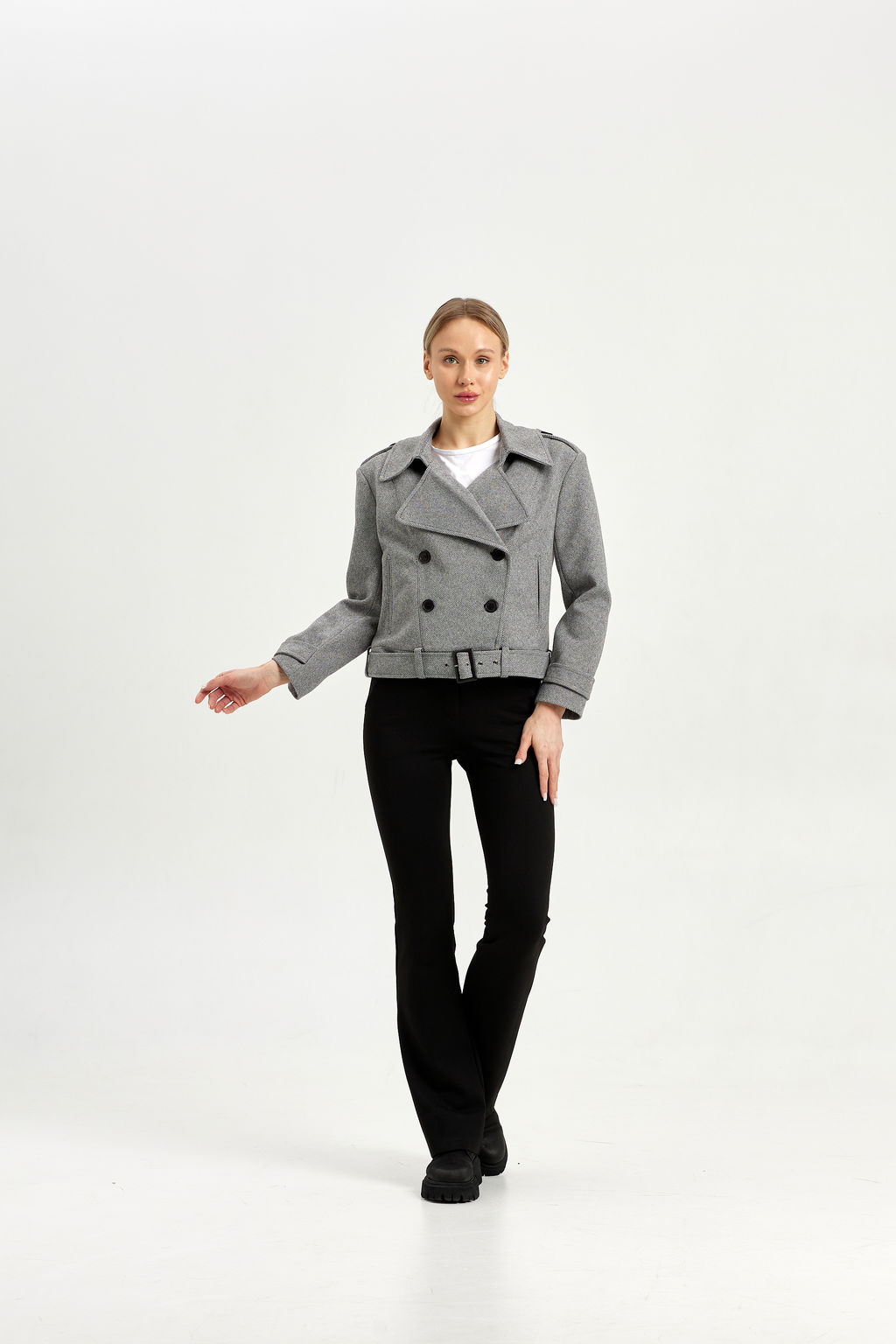 Полупальто женское демисезонное 25999 (пепельный/ёлочка) - Kankan фото 42