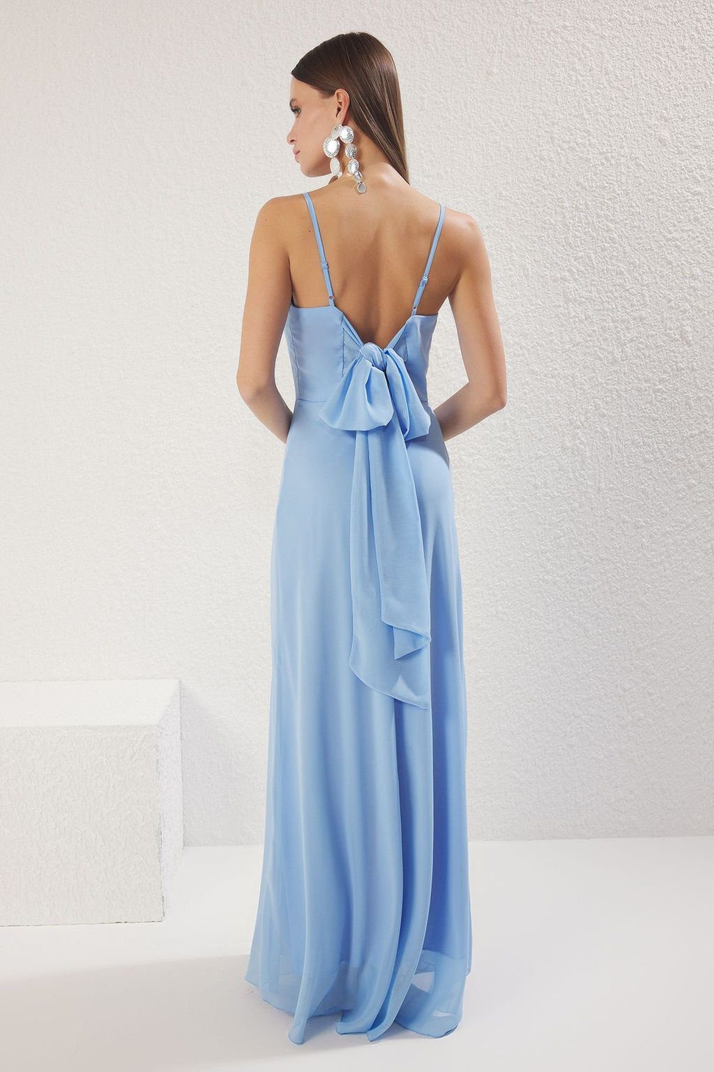 TRENDYOLMILLA Cok Renkli A-Kesim Fiyonklu Astarl? Sifon Dokuma Uzun S?k Abiye & Mezuniyet Elbise TPRSS25AE00152  фото 8