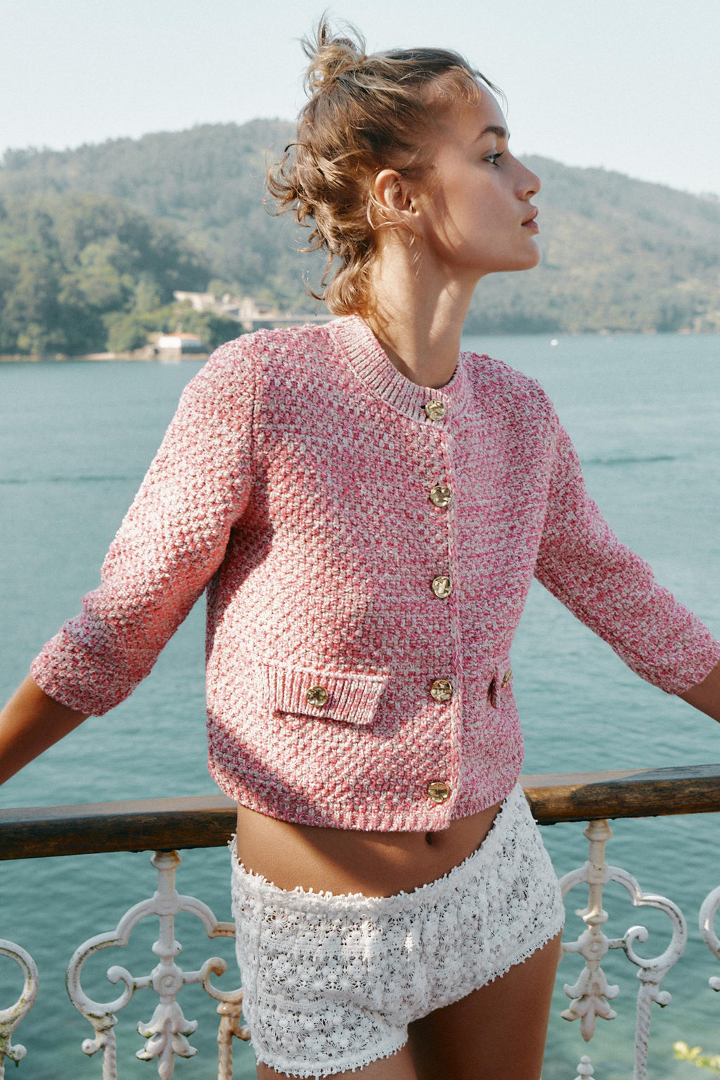 CHAQUETA PUNTO MANGA FRANCESA / Rosa