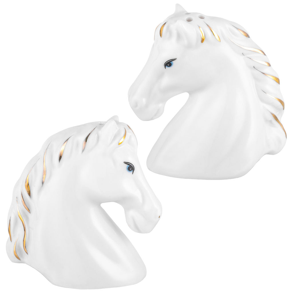 Набор для специй 2 предмета 6*4*7 см "Лошади" белая с золотом, фарфор