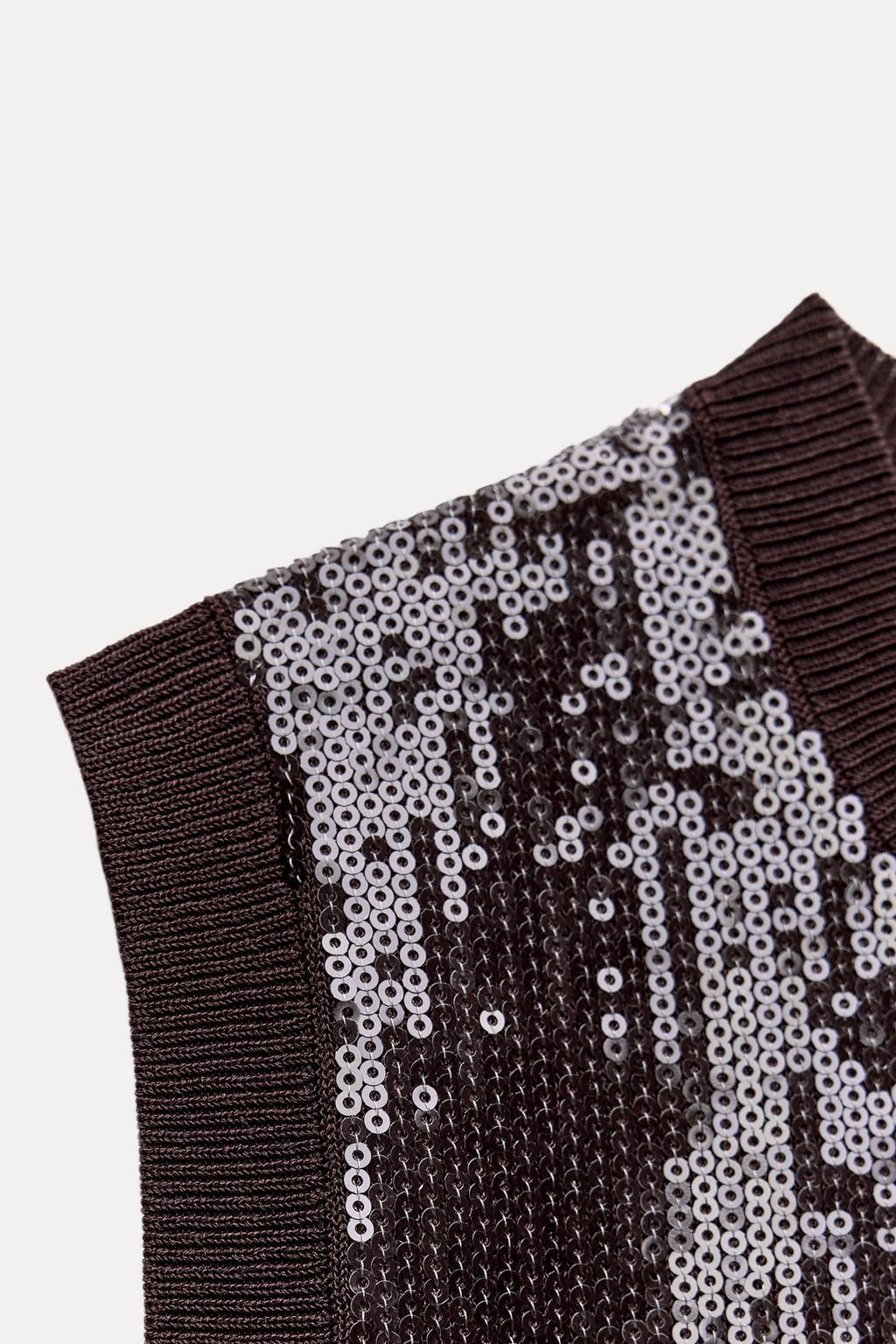 SLEEVELESS SEQUINNED KNIT TOP - Zara фото 12