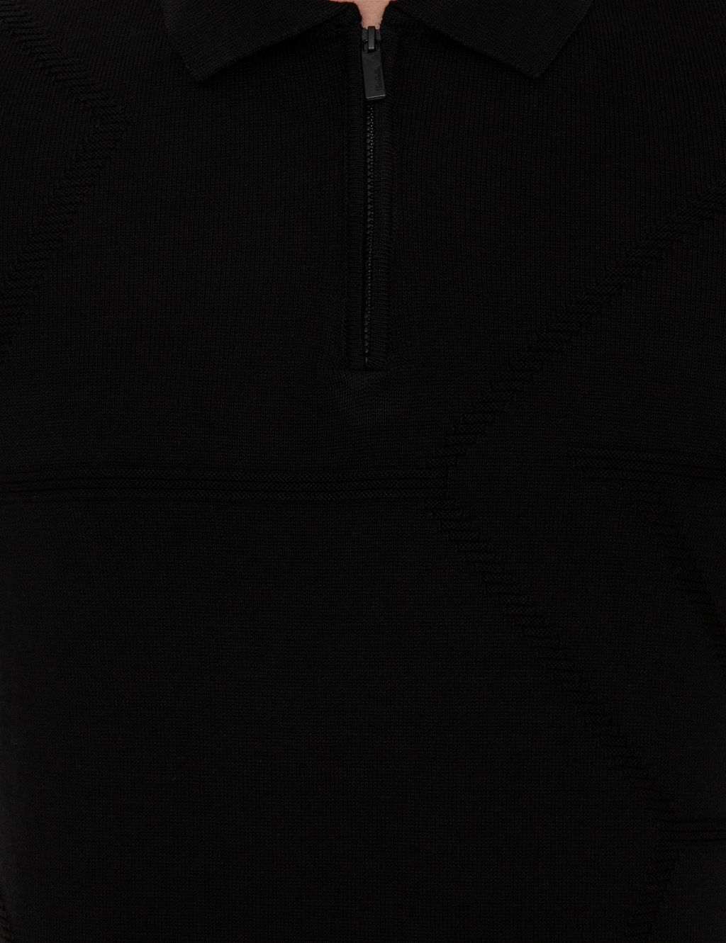 Siyah Slim Fit Fermuarl_ Polo Yaka Triko Kazak
