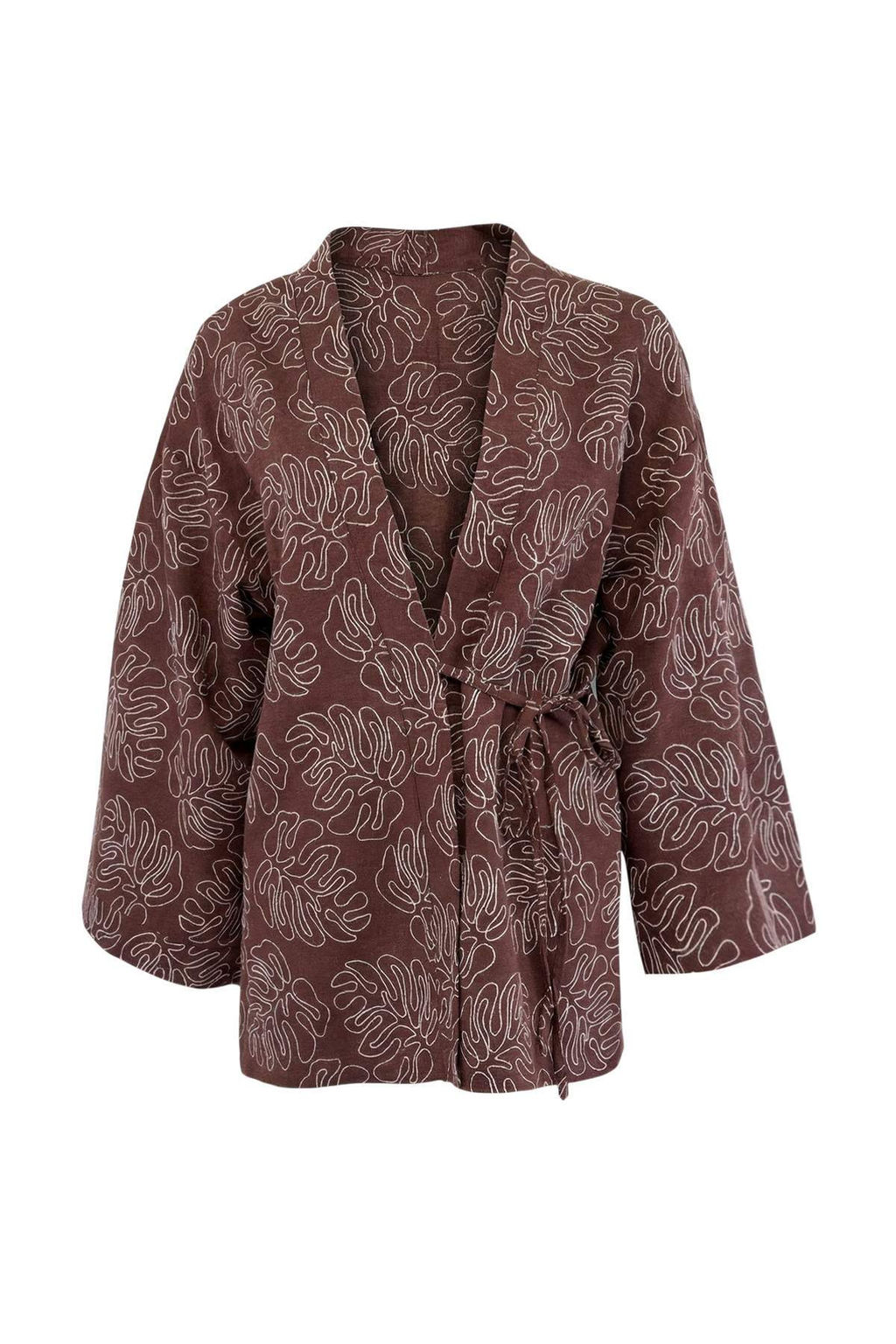 Ekru Dokuma Cicek Desen Islemeli Midi Plaj Kimono&Kaftan TBESS25KM00030 - Trendyolmilla фото 5