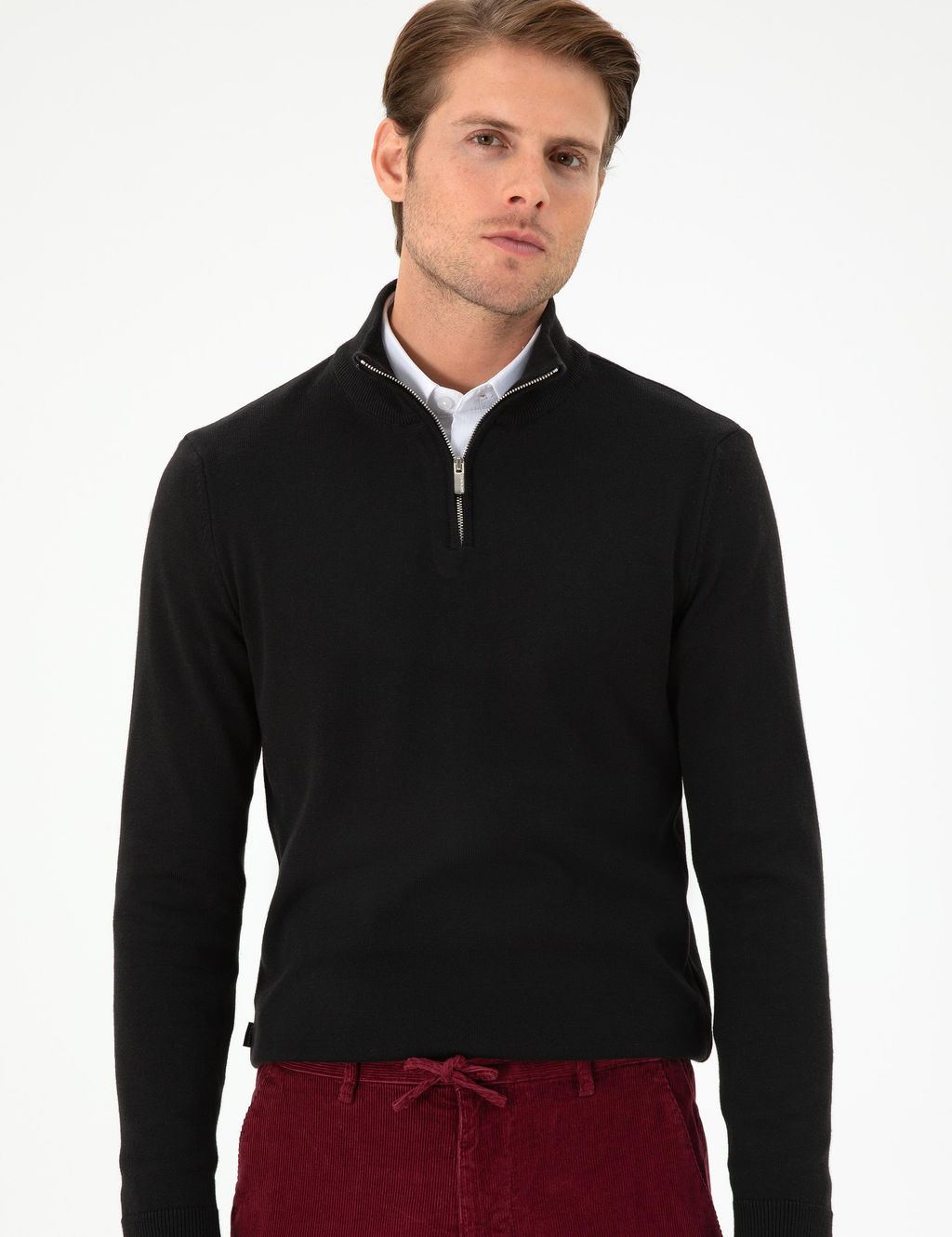 Siyah Slim Fit Fermuarl_ Dik Yaka Triko Kazak - Pierre cardin фото 3