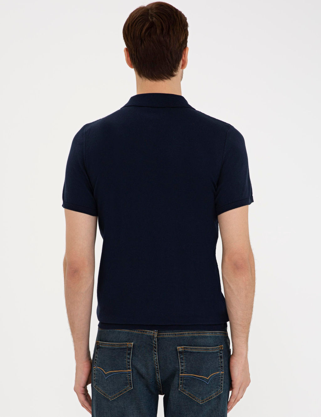 Темно-синий облегающий трикотажный свитер с воротником-поло - Cacharel фото 8