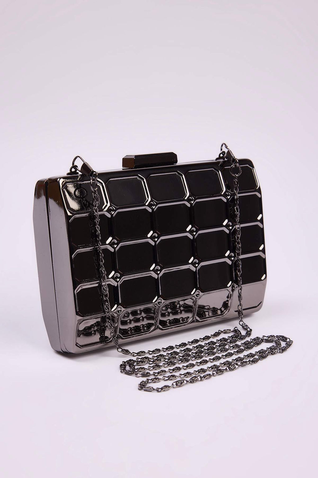 Metalik Gumus Uc Boyutlu Abiye Kad?n S?k Mini Clutch El Cantas? TAKSS25PY00004